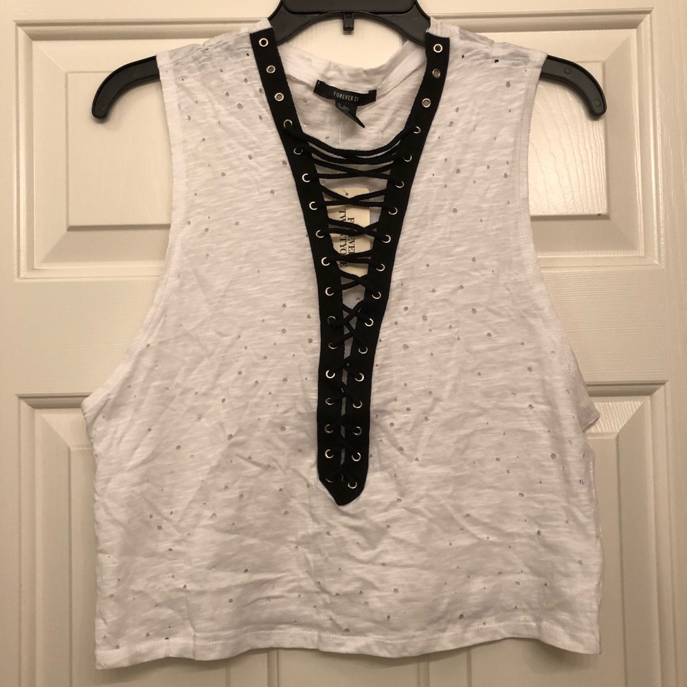 Lace up boxy cropped top